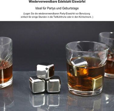 Набір для віскі Com-Four® з нержавіючої сталі: 12 кубиків льоду, мішечок для зберігання та подарункова коробка. Багаторазові кубики льоду для віскі, джину, тоніку та коньяку