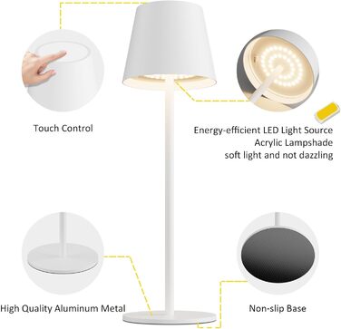 LED настільна лампа K-Bright з регулюванням яскравості, акумуляторна, бездротова, 3000K/4000K/6000K, 3 колірні температури, USB-C, IP54, вологостійка, чорна, 1 шт.