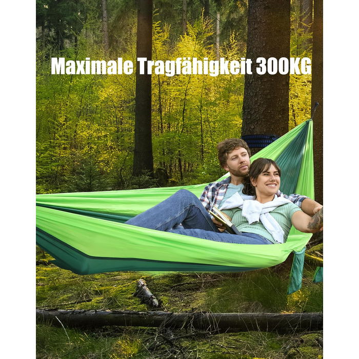 Гамак для кемпінгу Signstek, 270 x 140 см, вантажопідйомність 300 кг, ультралегкий нейлон, для відпочинку на природі, зелений