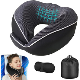 Подушка для шиї у літак, автобус, поїзд: компактна, з memory foam, ергономічна, з чохлом, для комфортного сну