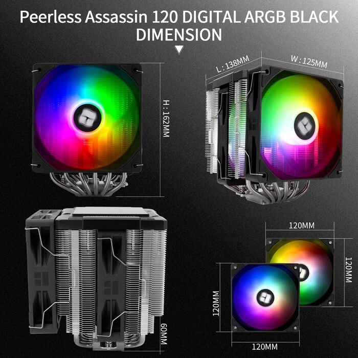Система водяного охолодження TR Peerless Assassin 120 ARGB Black для CPU, 1850RPM, підтримка Intel LGA1700/1851/115X, AMD AM4/AM5