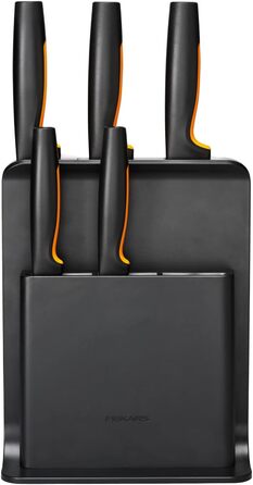 Набір ножів Fiskars Functional Form: блок з 5 ножами (овочевий, для томатів, Santoku, кухонний, для хліба), пластик, чорний