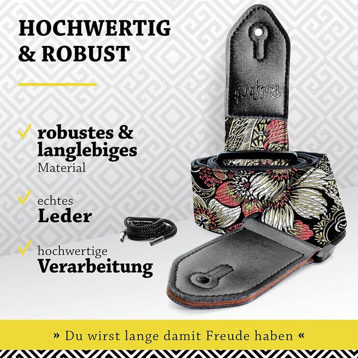 Гітарний ремінь Belfort® для електрогітари, акустичної гітари, бас-гітари та укулеле - для дорослих та дітей. З мікрофібри + E-BOOK