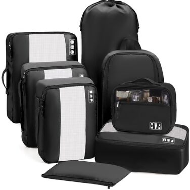 Органайзер для валізи MURISE, 8 шт. - Packing Cubes для подорожей, сумки-органайзери для валізи, з мішечком для взуття та косметички, система організації, Travel Essentials, чорний