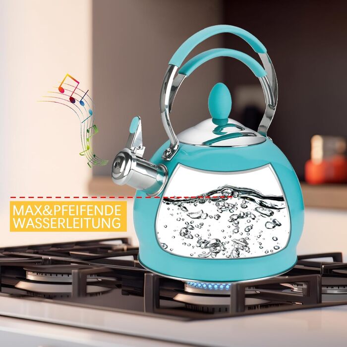 Кришка-свисток з нержавіючої сталі 2.6 л, сумісна з усіма плитами, включаючи індукційну (блакитна)