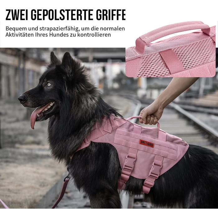 Нагрудник для собак OneTigris AIRE MESH, тактичний, великий, анти-тяга, з 2 ручками, регульований, дихаючий, зелений (рожевий, M)