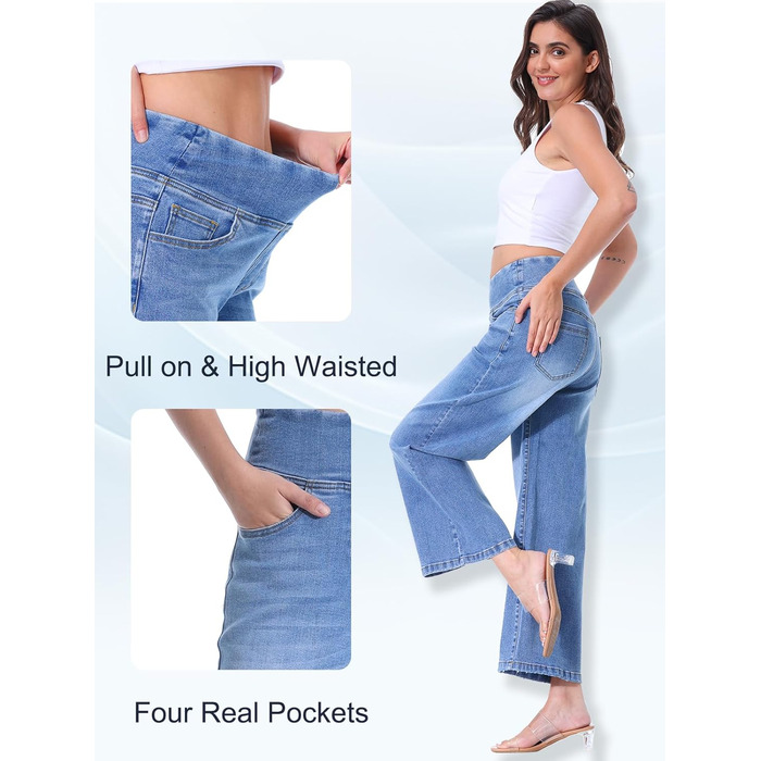 Джинси Baggy Daen з високою талією, широкі, укорочені прямі, еластичні, блакитні (Розмір S)