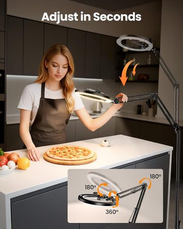 Кріплення для смартфона на штативі з кільцевим світлом для кухні та фуд-відео – штатив з кільцевим світлом для столу | Кільцеві лампи для кухні, випічки, зйомки рецептів, відеозйомки, стріму, контент-мейкінгу, 10 дюймів для столу (10 дюймів для підлоги)