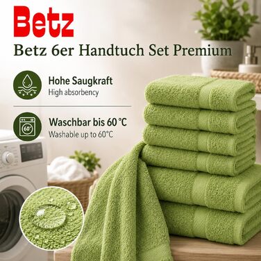 Набір рушників Betz Premium 6 шт. (4 шт. 50x100 см, 2 шт. 70x140 см), 100% бавовна, для ванної та гостей, колір Авокадо