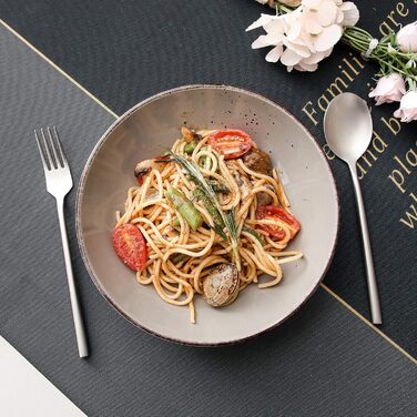 Набір посуду Vancasso NAVIA, 16 предметів, кераміка, для 4 осіб, розпис, тарілки, миски, чашки, помаранчевий (8 предметів, сірий)