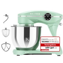 Кухонний комбайн KLAMER 1800W, планетарний міксер для тіста з чашею з нержавіючої сталі 6л (Premium Mint)