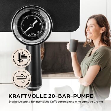 Еспресо-машина Barista Siebträger Slim: нержавіюча сталь, 20-барна помпу, термоблок, об'єм 800 мл, підігрів чашок