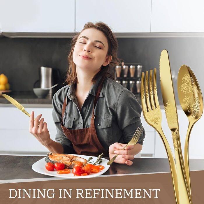 Набір столових приборів DRAGON RIOT на 6 осіб (30 предметів) з нержавіючої сталі, рожеве золото, елегантний набір ножів, виделок та ложок для дому, вечірки або ресторану