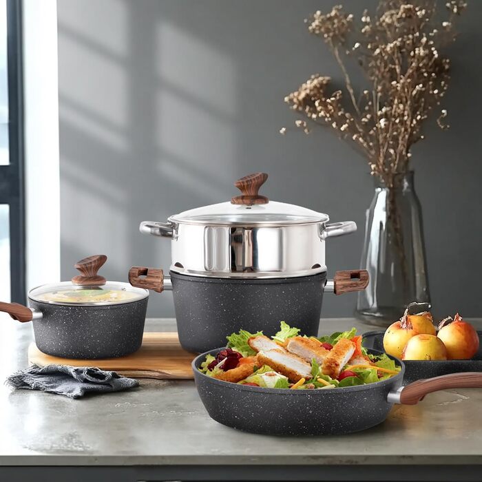 Набір каструль та сковорідок DishDelight з антипригарним покриттям для індукційних плит (12 шт.)