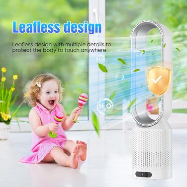 2-в-1 Вентилятор з очищувачем повітря безлопатий, з пультом, 8 швидкостей, осциляція 90°, таймер, для спальні/офісу (срібний)