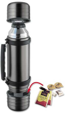Isosteel Duo Vacuum Insulated Stainless Steel Water Bottle - 1.0L, Titan Gray, Quickstop Lid & 2 Cups