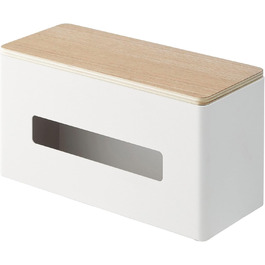 Yamazaki 4766 RIN Double-Sided Tissue Box, white, steel/plywood, minimalist, 26 x 11 x 14 cm