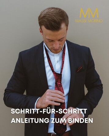 Массі Моріно: Комплект краватки з нагрудною хустиною для чоловіків. Краватний набір на весілля з краватковою голкою, запонками та подарунковою коробкою. Палецький візерунок, бордовий колір, універсальний розмір.