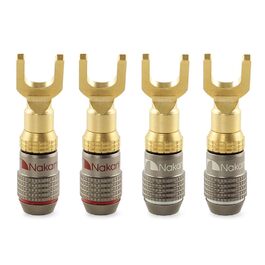 Позолочений Y-подібний роз'єм Nakamichi FanLock Excel-Serie для акустичних кабелів 10-18 AWG, 4мм, для Hi-Fi стерео та домашнього кінотеатру, 4 шт (2 пари)