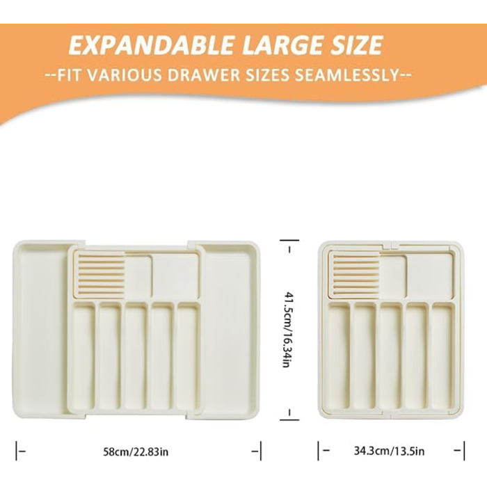 Органайзер для столових приборів ZHUlYIWIN в шухляду, розсувний, з тримачами для ножів, білий пластик