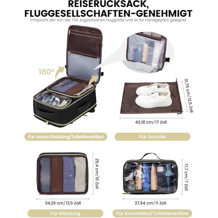 Рюкзак LOVEVOOK для ручної поклажі літака, жіночий, 40L, 45x36x20 см, для ноутбука 17 дюймів, бежевий