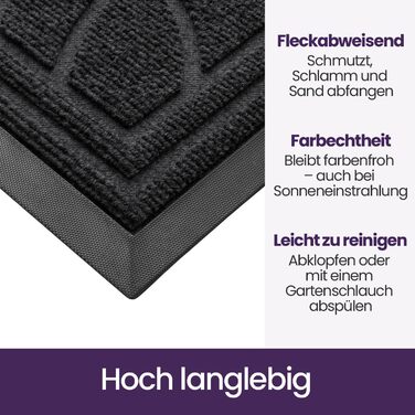 Килимок для дому та вулиці DEXI, 90 x 150 см, чорний, антиковзаючі, миється, для входу, балкону, тераси