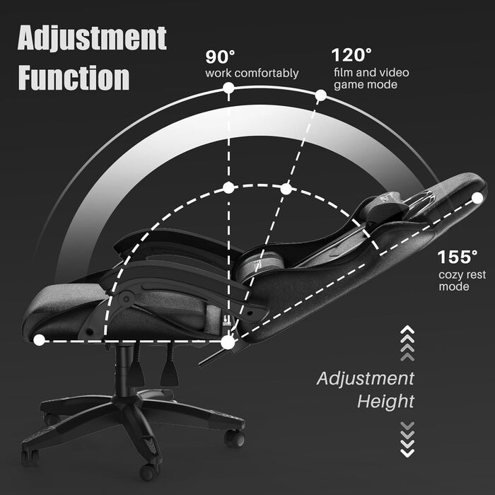 Геймерське крісло Bigzzia Ergonomiczne: з подушкою для попереку та підголовником, регульована висота, чорне, для підлітків та дорослих