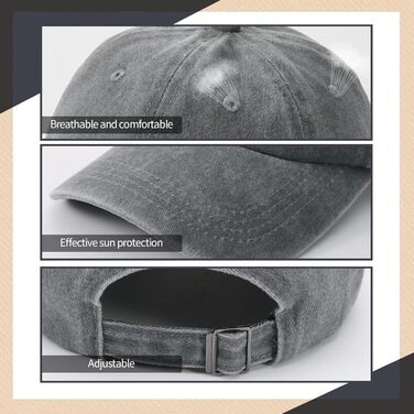 Кепка бейсболка для чоловіків та жінок, бавовна, регульована, унісекс, вінтаж, 3 шт. (світло-сірий, хакі, червоний)