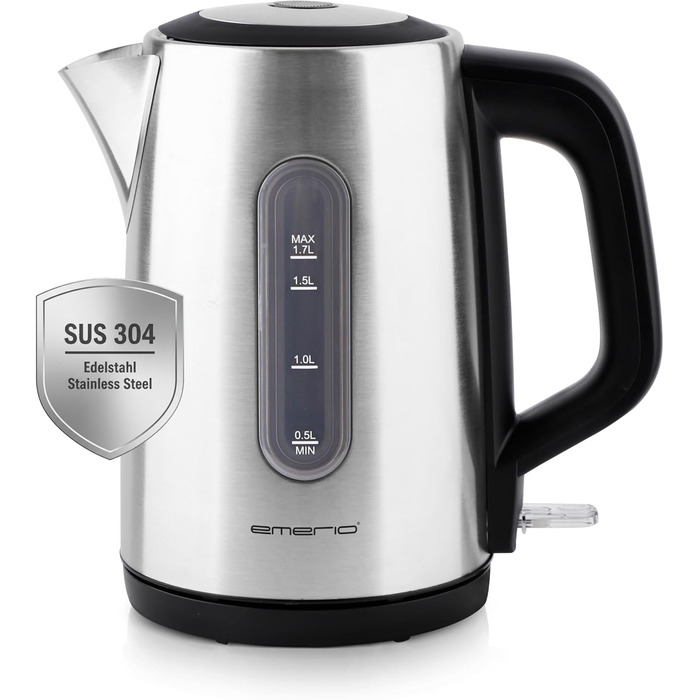 Електричний чайник EMERIO з об'ємом 1.7 л, синя LED-підсвітка, 360° підставка, скло Borosilikat, без BPA, WK-119988.7