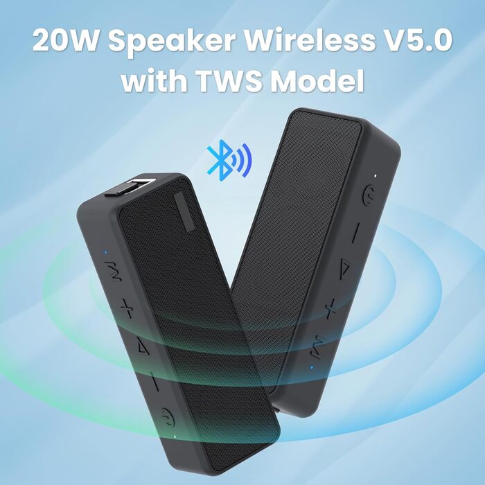 Портативна Bluetooth колонка Raymate з подвійним басом 20W, IPX7, TWS, 15 годин роботи, чорна