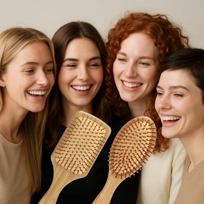 Набір з 2 бамбукових гребінців з натуральною щетиною - екологічні гребінці-щітки для жінок, чоловіків та дітей - масажні гребінці для здорового волосся (гребінець-щітка/гребінець)