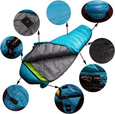 Сплячий мішок LMR Outdoor ultraleichter Mumien для кемпінгу, блакитний, з компресійним мішком