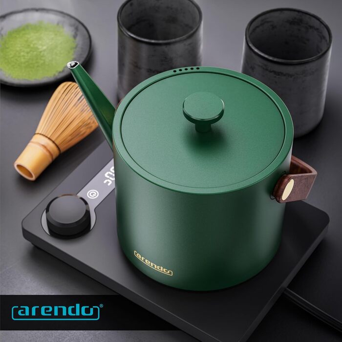 Електричний чайник Arendo з регулюванням температури 40-100°C, 0.6 л, з цифровою основою, з індикатором температури, BPA Free, функція підтримки тепла, чорно-зелений