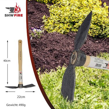 Hand hoe, sturdy forged hoe for the garden, wide and heart-shaped blade, 40cm short ergonomic handle from SHW-FIRE