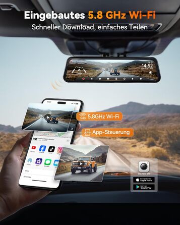 Автомобільна камера заднього виду WOLFBOX G900 Tripro 4K + Dashcam 2.5K/1080P, STARVIS 2 IMX678, WiFi, GPS, 256GB карта, голосове керування