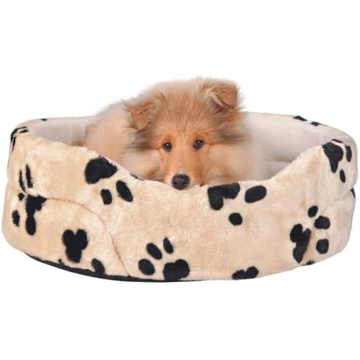 Ліжко для собак TRIXIE Joey, 55x48 см, бежеве - м'яке та зручне місце для сну з милим дизайном лапок, кошик для маленьких собак, неслизьке, 37003