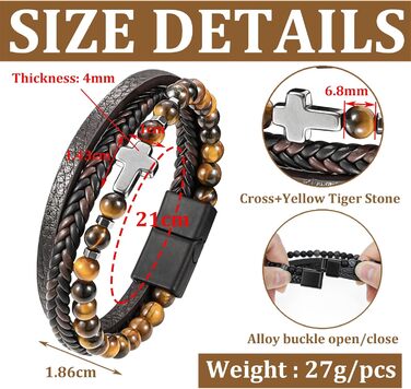 Чоловічий браслет з шкіри, розарій, хрест, чорний/коричневий. Аксесуар для чоловіків та хлопців