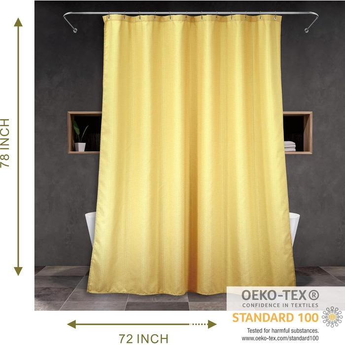 Штора для душу Waffelmuster, жовта, 183x183 см, поліестер, водонепроникна, міцна, для ванної кімнати