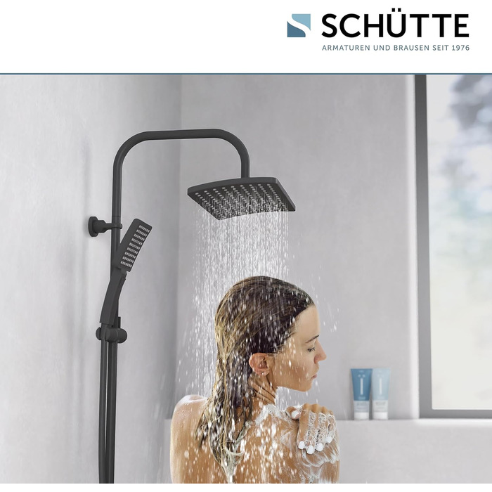 Schütte Shower Set MALLORCA Shower Column with Large Rain Shower Head, Hand Shower with 3 Jet Types, Shower System without Faucet, Matte Black