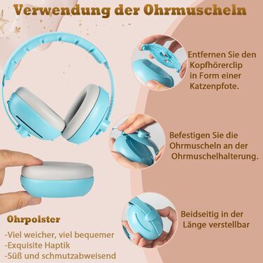 Навушники для захисту від шуму для малюків та дітей до 48 місяців - захист від шуму, регульоване антиковзне наголов'я, запобігання пошкодженню слуху, покращення сну (Блакитний)