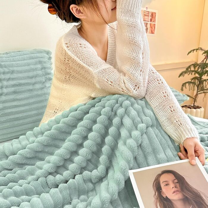 М'яка ковдра 150x200 см - тепла фланелева ковдра та плед для дому - ідеальний подарунок мамі, жінці, подрузі (150x200 см, колір: матчу-зелений)