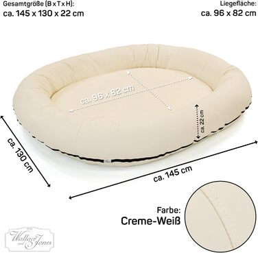 Wallace & Jones | Преміум лежанка для собак Болтон, 63x50 см, з штучної шкіри, для маленьких собак, з прихованою блискавкою, миється, не ковзає, (145 x 130 см, кремово-білий)