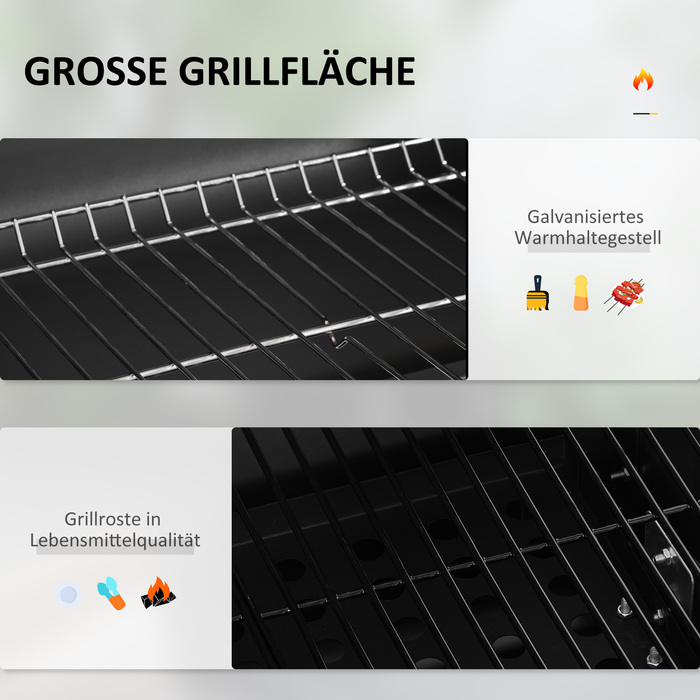 Grillwagen Outsunny на вугіллі, гриль-стіл, гриль з нержавіючої сталі, чорний, 113x65x108 см для саду та тераси