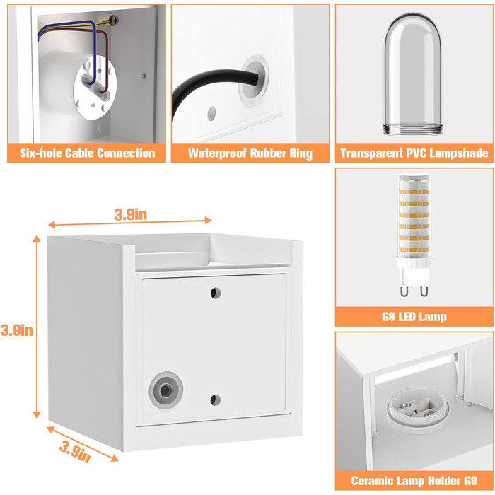 Настінний світильник YrgePowk 2 шт. з LED лампою G9, тепле світло 3000K, IP65, регульований кут освітлення, чорний