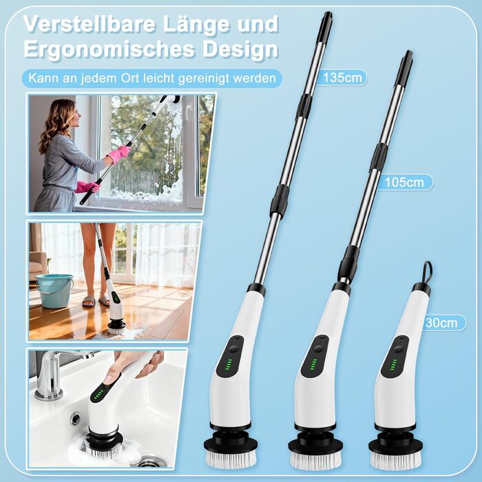 Електрична щітка для прибирання 9 в 1 з набором насадок, акумулятор 3000mAh, для ванної, кухні, авто, плитки