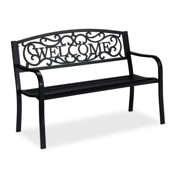 Relaxdays Metal Garden Bench Welcome