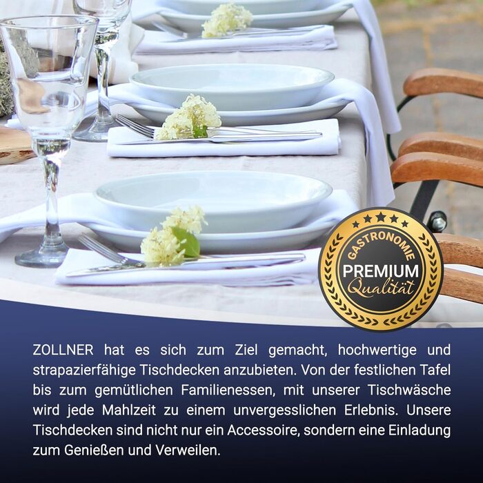 ZOLLNER Tablecloth in 130x280 cm (after washing) - robust and durable tablecloth made of cotton - silky-glossy satin edge - washable up to 95°C - Oeko Tex® Certified - in white