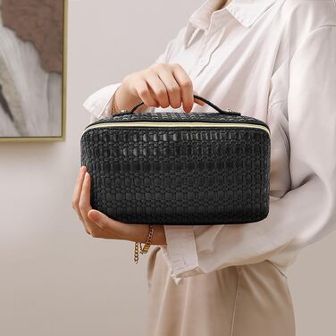 Косметичка для подорожей, PU шкіра, велика місткість, водонепроникна, чорна з геометричним візерунком