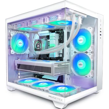 Корпус ПК ATX MUSETEX Y6 з 6 PWM ARGB вентиляторами, підтримка 360мм радіатора, Type-C, скляна панель 270°, білий