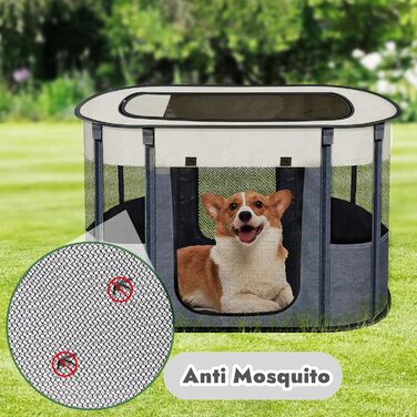 Portable Dog House Pet Pen 90x70x60cm Foldable Pet Playpen Rectangular Enclosure Kitten Cave Dog House Puppy Playpen Closed Pet Tent (Grey)